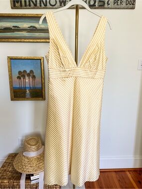 J. Crew 100% Silk Seersucker Butter Yellow Gold & Ivory Stripe Dress | Size 4